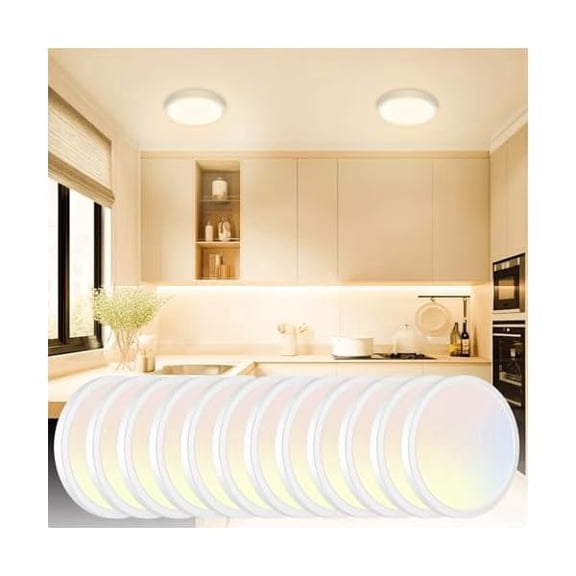 HOVMAP Dimmable Ceiling Light, 12PC LED Flush Mount Ceiling Light, 100W Equivalent Super Slim LED Ceiling Lights, 3000K-6500K Selectable, 12W 1500Lm Round*, Shower Light, 12Pcs 6" White 3CCT