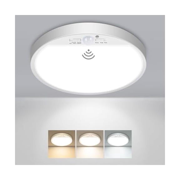 HOVMAP Sensor Lights Indoor, Motion Sensor Light Hardwired PIR LED Closet Lights 15W 1500LM Timer Flush Mount for Hallway, Flush Mount Light, Garage Lights, 1Pc 7" Infrared Sensing White 3CCT