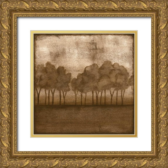 Slocum, Nancy 26x26 Gold Ornate Wood Framed with Double Matting Museum Art Print Titled - Trees at Dusk II