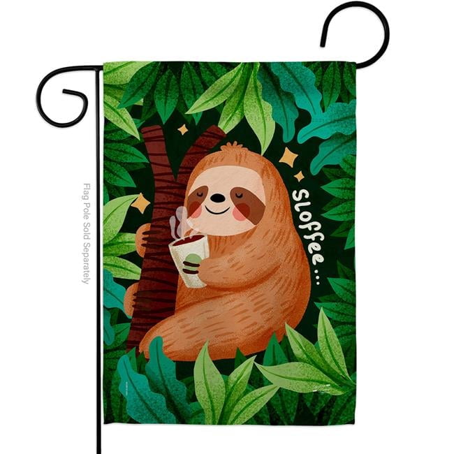 Wildlife Sloth Green and Brown Double-Sided Vertical Garden Flag