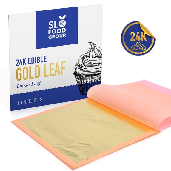 Slofoodgroup 24K Edible Gold Leaf - Cooking and Cake Decoration - 10 Loose Sheets