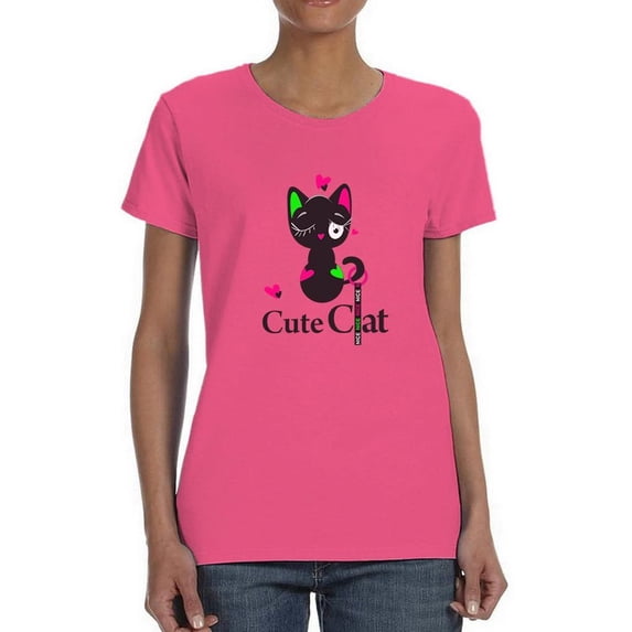 Slogan Cute Cat Shaped T-Shirt Women -Image by Shutterstock, Female Small