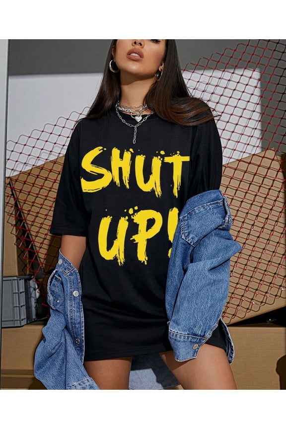 Slogan Graphic Drop Shoulder Oversized Tee Graphic Tees Women Tops, Unisex