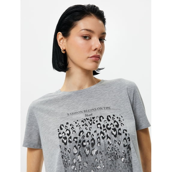 Slogan Printed Crew Neck T-Shirt