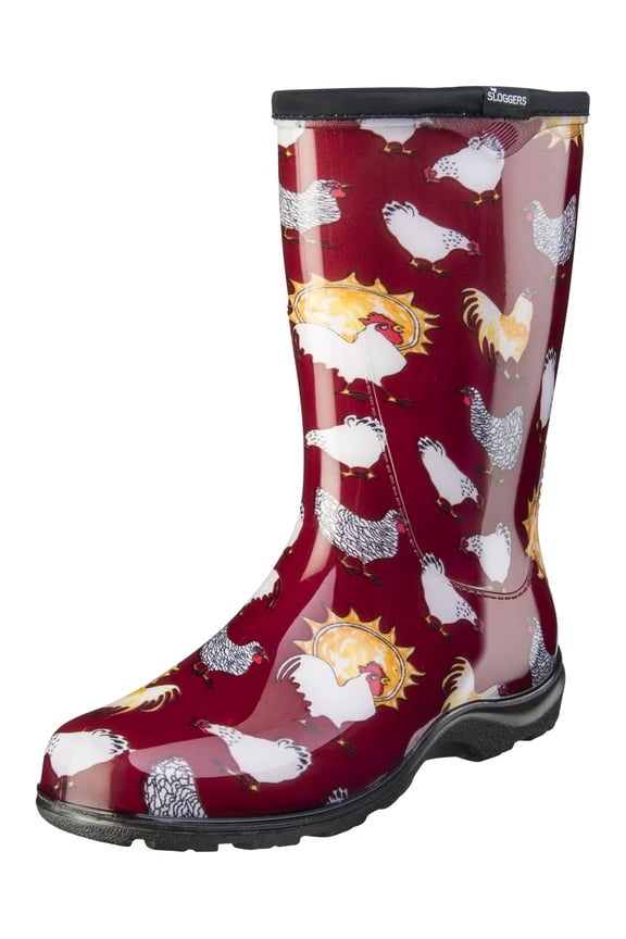 Waterproof Garden Rain Boots for Women - Cute Mid-Calf Mud & Muck Boots with Premium Comfort Support Insole, (Original Chicken Red), (Size 7)