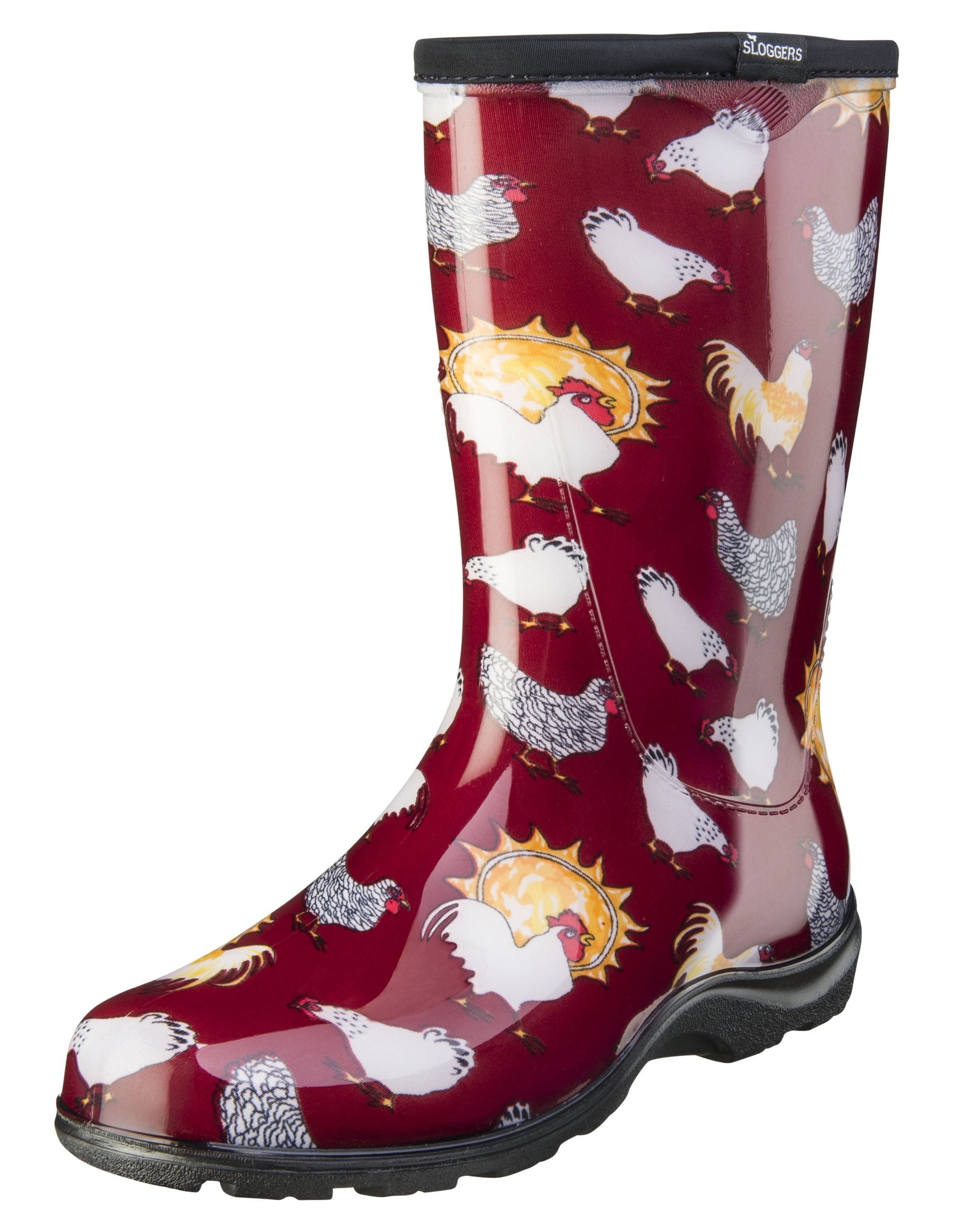 Sloggers Waterproof Garden Rain Boots for Women - Cute Mid-Calf Mud & Muck Boots with Premium Comfort Support Insole, (Original Chicken Red), (Size 9)
