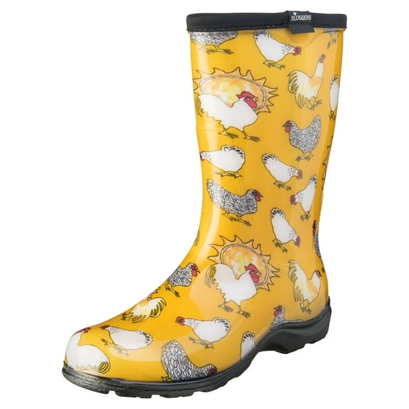 Sloggers Waterproof Garden Rain Boots for Women - Cute Mid-Calf Mud & Muck Boots with Premium Comfort Support Insole, (Original Chicken Yellow), (Size 10)