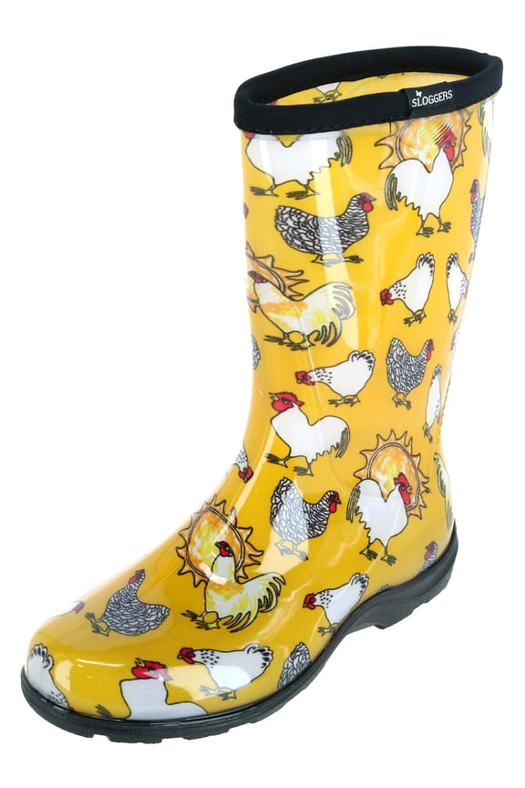 Waterproof Garden Rain Boots for Women - Cute Mid-Calf Mud & Muck Boots with Premium Comfort Support Insole, (Original Chicken Yellow), (Size 7)