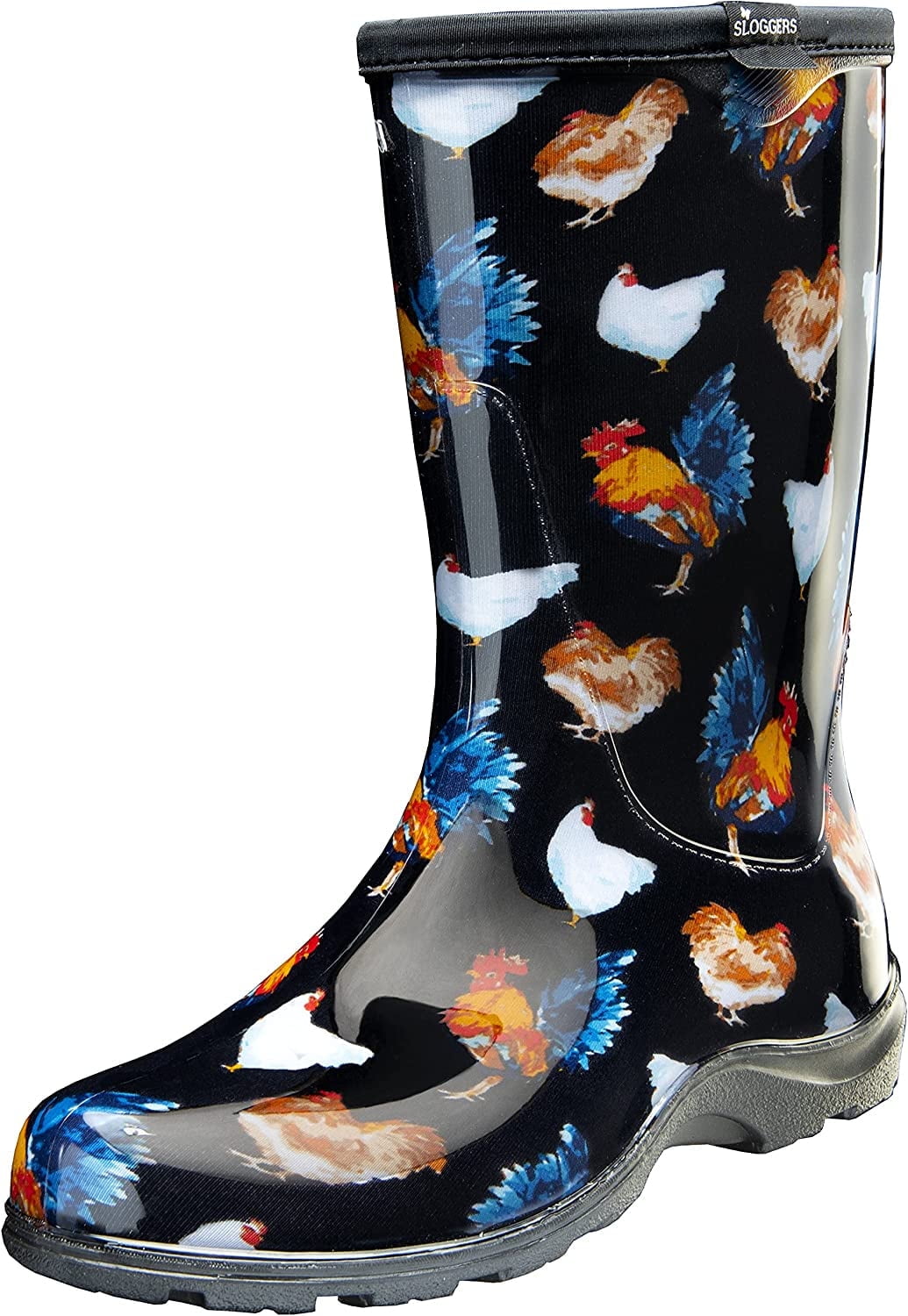 Sloggers Waterproof Garden Rain Boots for Women Cute Mid Calf Mud Muck Boots with Premium Comfort Support Insole Classic Chicken Black Size 10 Walmart