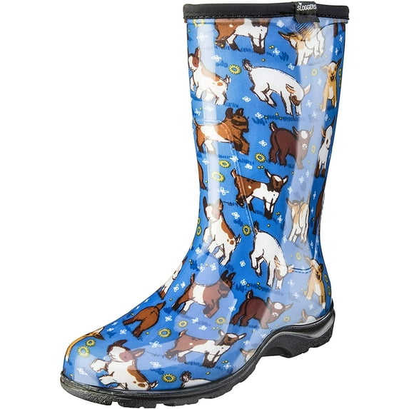 Sloggers Waterproof Garden Rain Boots for Women - Cute Mid-Calf Mud & Muck Boots with Premium Comfort Support Insole, (Goats Sky Blue), (Size 9)