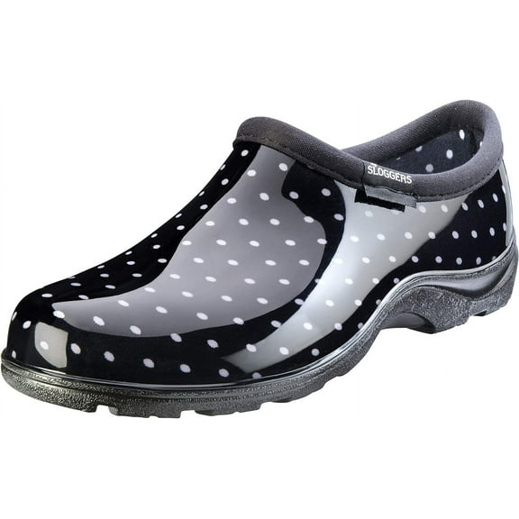 Sloggers Waterproof Garden Shoe for Women  Outdoor Slip-On Rain and Garden Clogs with Premium Comfort Support Insole, Polka Dot Black and White, Size 8