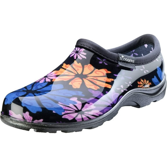 Sloggers Waterproof Garden Shoe for Women  Outdoor Slip On Rain and Garden Clogs with Premium Comfort Insole, Flower Power, Size 10