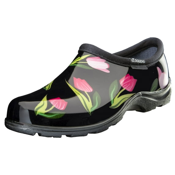 Sloggers Waterproof Garden Shoe for Women – Outdoor Slip-On Rain and Garden Clogs with Premium Comfort Support Insole, (Tulip Black), (Size 7)