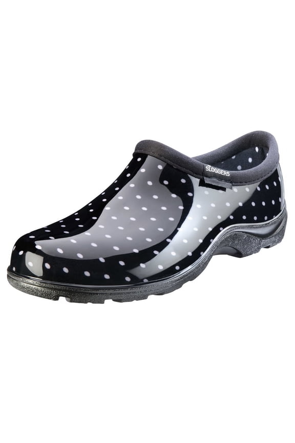 Sloggers Women's Rain & Garden Shoes in Black & White Polka Dots, Size 8