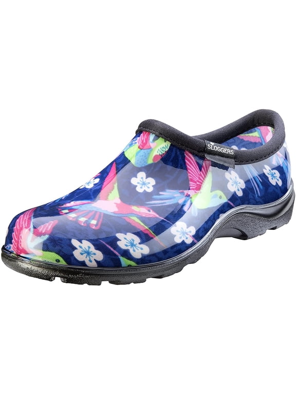 Womens Rain and Garden Shoe, Pink Hummingbird Print, Size 6