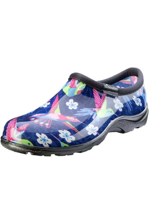 Womens Rain and Garden Shoe, Pink Hummingbird Print, Size 9