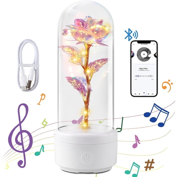 Slok Galaxy Rose Light Bluetooth Speaker Light Up Rose Flower Gifts for Mom Mothers Day Gifts Enchanted Rose in Glass Dome Eternal Rose Birthday Gifts for Women Wife