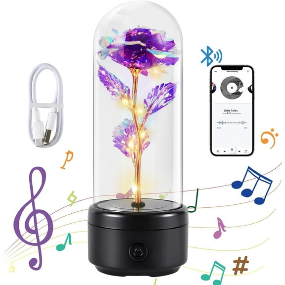 Slok Galaxy Rose Light Bluetooth Speaker Light Up Rose Flower Gifts for Mom Mothers Day Gifts Enchanted Rose in Glass Dome Eternal Rose Birthday Gifts for Women Wife