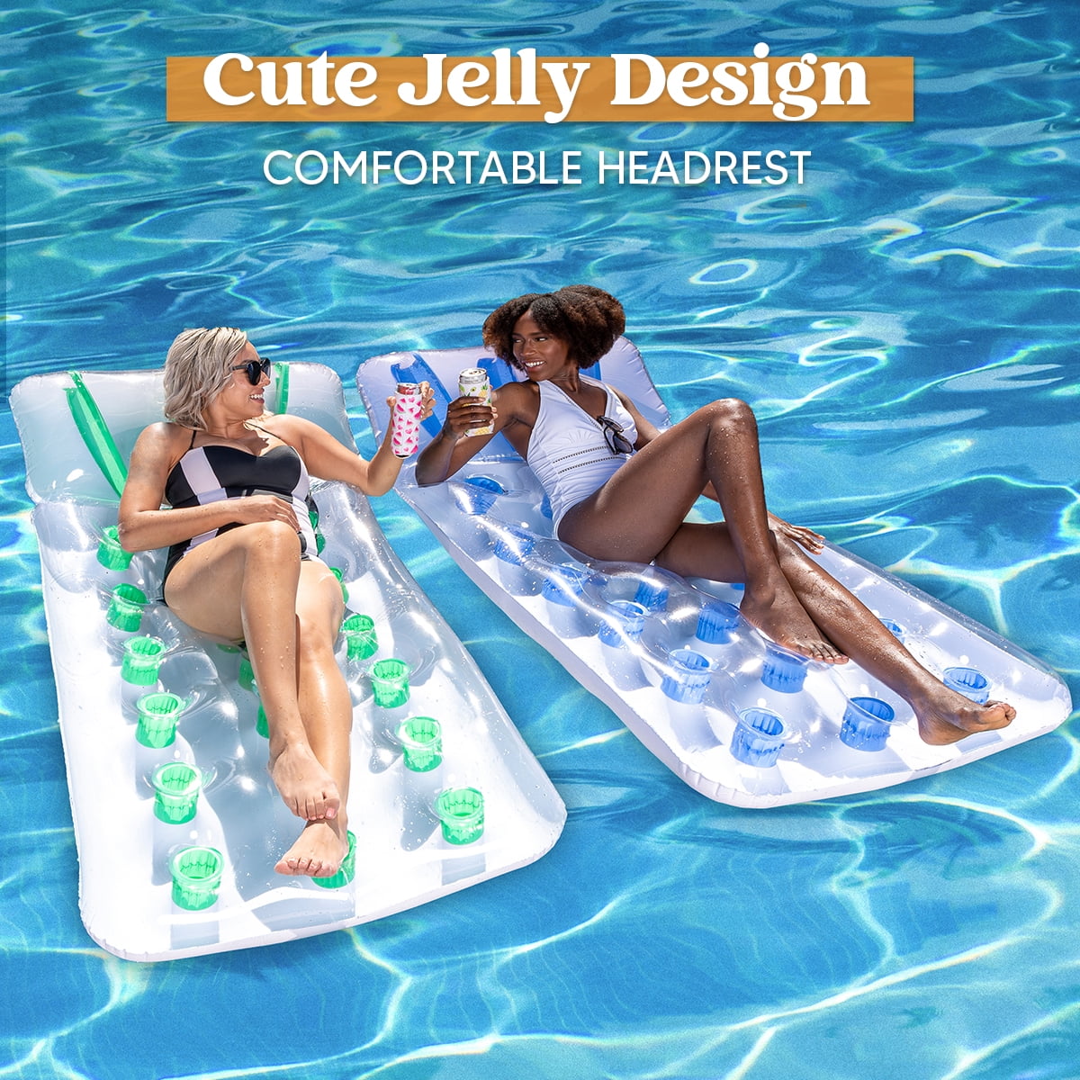 Sloosh 2 Packs Inflatable Pool Lounger Float Rafts with Headrest