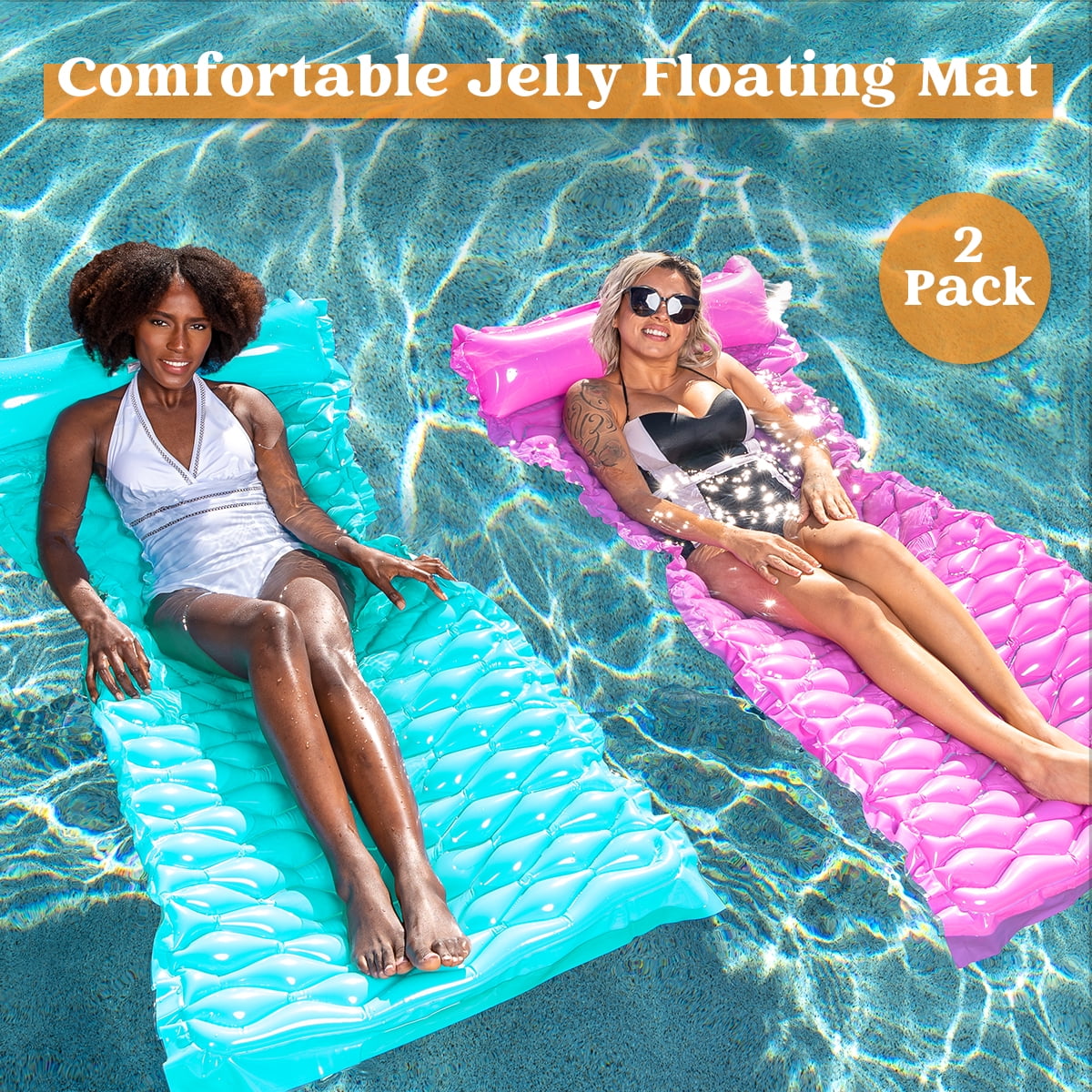 Sloosh 2 Pcs Pocket Inflatable Floating Mat Swimming Pool Mattress Pool Mat  Float Raft Lounge
