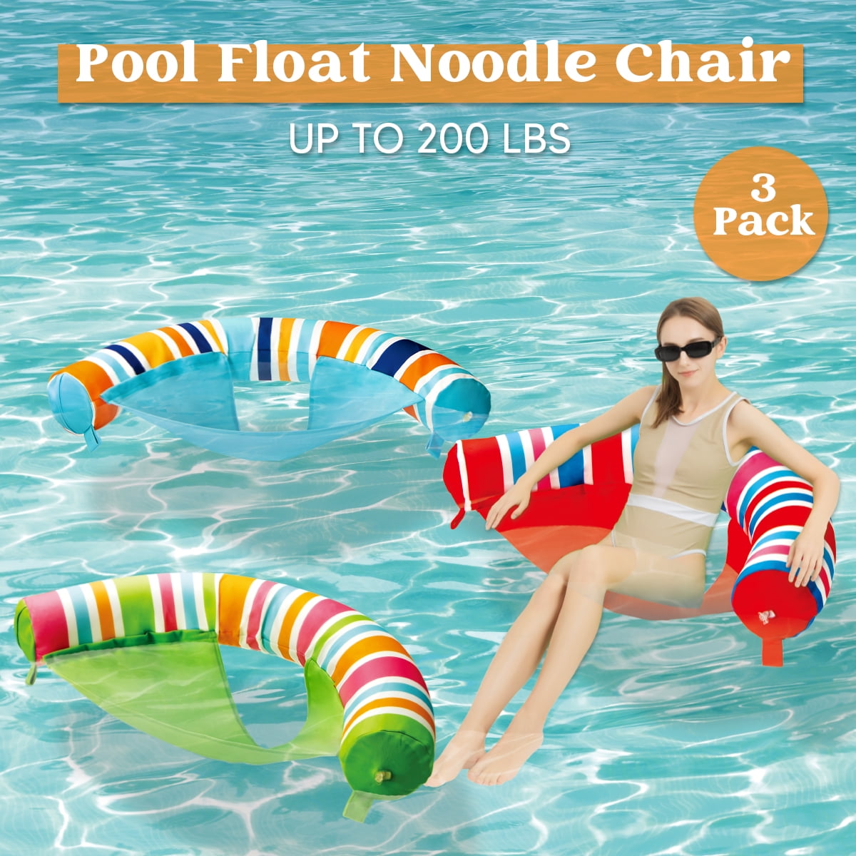 Sloosh 3 Packs Inflatable Pool Float Noodle Chair, Floral Design