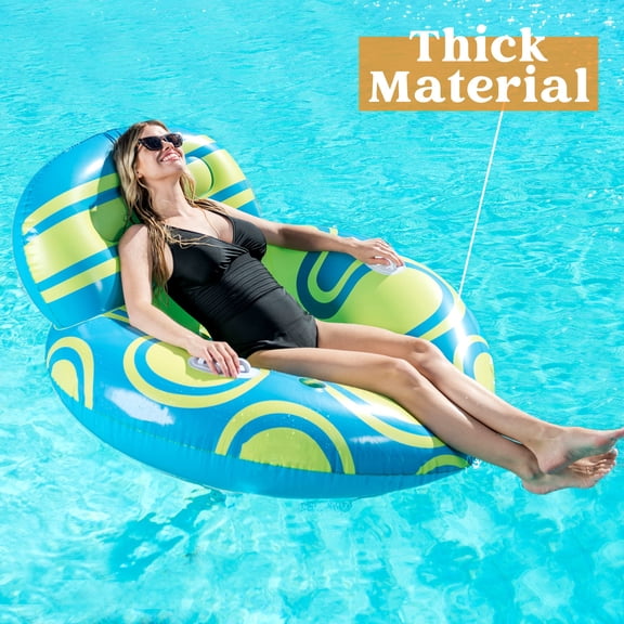 Sloosh Inflatable Pool Lounger Float with Big Backrest, Air Sofa Floating Chair with Handle and Cup Holder, Summer Pool Floaties Inflatable Rafts for Adult