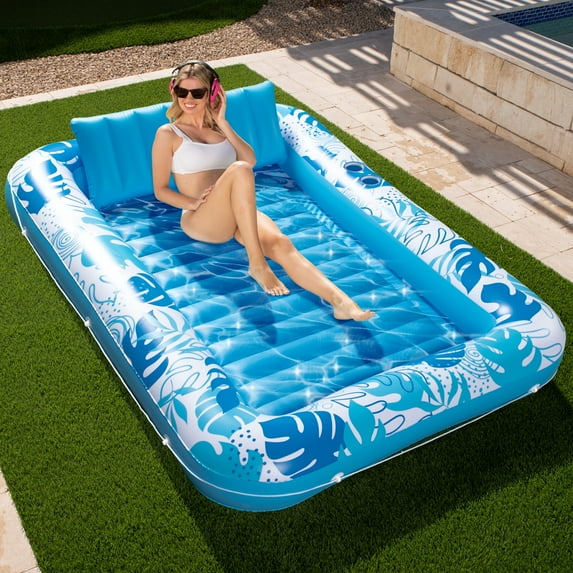 Sloosh Inflatable Tanning Pool Lounger Float, 85" x 57" Extra Large Suntan Sun Tan tub for Adults & Kids, Tanning chair, Bed Blow up, Raft Lounge Floatie, XL-Blue