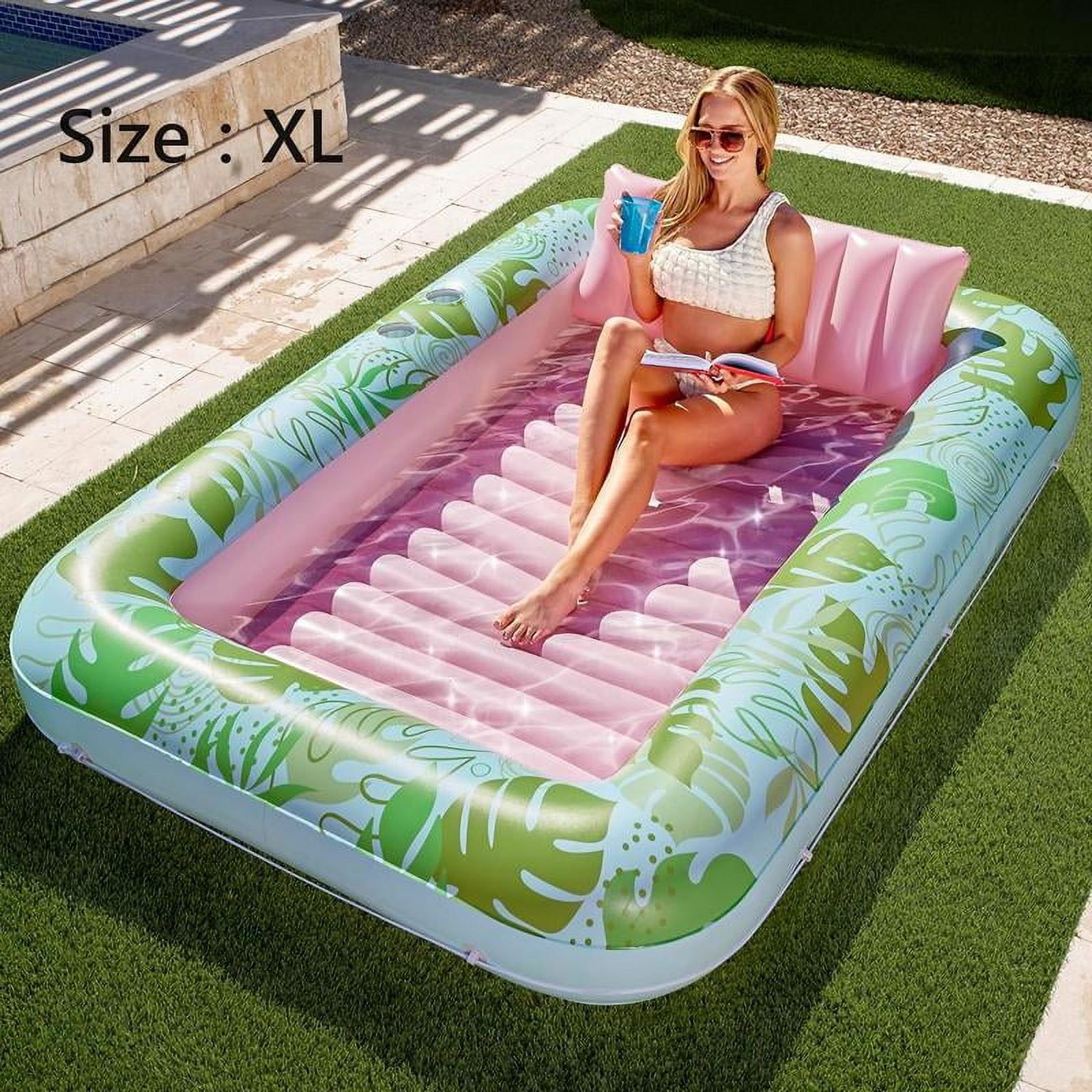 Tanning Raft L/XL Inflatable Tanning Pool Lounge Float With Cup Holder, 70