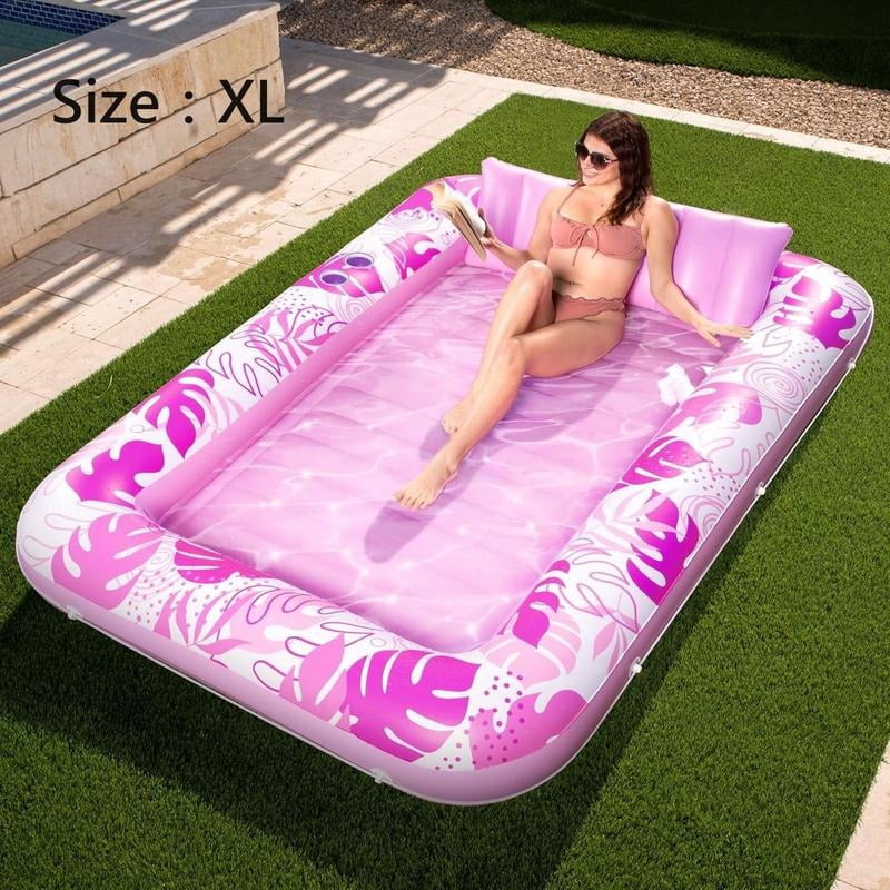 Sloosh-L/XL Inflatable Tanning Pool Lounge Float With Cup Holder, 70“X46”/85″ x 57″ More Large Sun Tan Tub Adult Pool Floats Raft