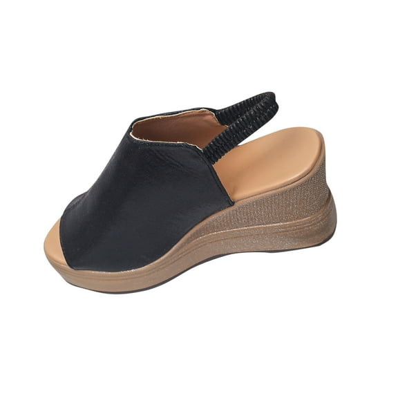 Slope Heel Thick Bottom Sandals Round Head Thick Bottom Outer Wear Slope Heel Vacation Flip Flops Women Sandals Shoes Black Women Sandal