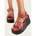 thumbnail image 1 of Slope Heel Thick Bottom Sandals for Women: Punk Fashion, Gothic Style Cross Chain Detail Platform Comfortable Casual Shoes, 1 of 7