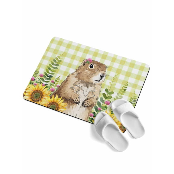 Slope Rat Soft Diatomaceous Earth Mat, The Earth Dial Mouse Day Sunflower Flower Leaf Yellow Plaid Absorbent Bathroom Mat Non Slip Rubber Backed Quick Dry Doormat Fit Under Door for Kitchen 24"x36"