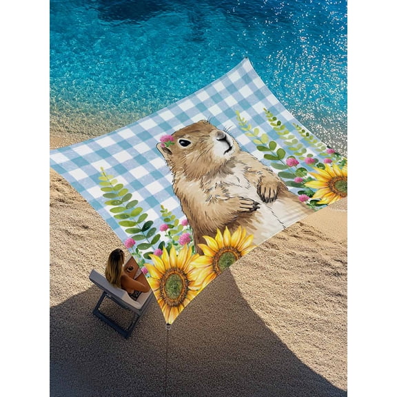 Slope Rat Sun Shade Sail 6.5' x 10', The Earth Dial Mouse Day Sunflower Flower Leaf Blue Plaid Rectangle Outdoor Sunshade Canopy, Waterproof UV Block Patio Covers for Garden Yard Beach