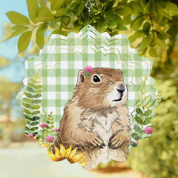 Slope Rat Wind Spinner for Garden Yard 8In, The Earth Dial Mouse Day Sunflower Flower Leaf Green Plaid 3D Stainless Steel Kinetic Hanging Wind Spinners Rustproof Outdoor Decor for Lawn Patio Home