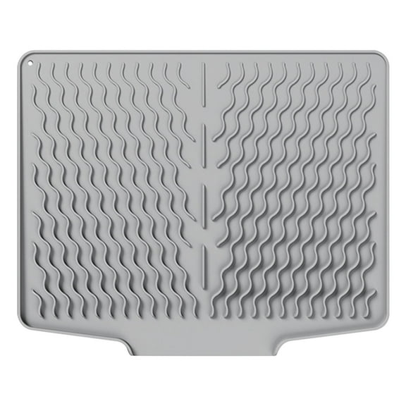 Sloped Silicone Dish Drying Mat for Kitchen Sink, Heat Resistant Insulation Pad to 446°F, Anti-Slip Sink Protector and Glassware Drying Mat, Dishwasher Safe & Foldable, Gray, Topliu