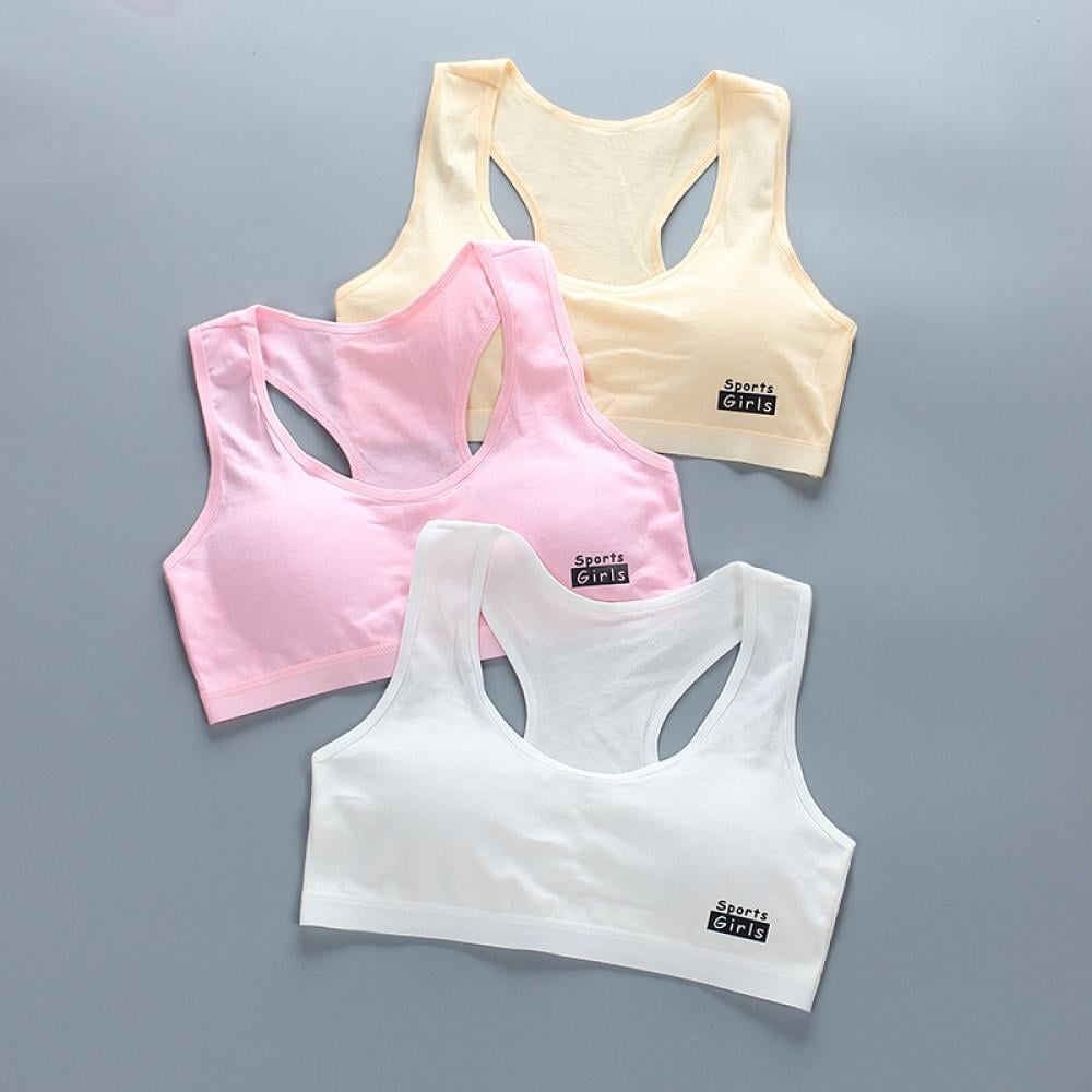 Slopehill 3Pcs Girls Training Bras Kids Soft Underwear Girls Accessories  Breathable Children Bras for Teen Girl 8-12Y (Pink + White + Skin Color) 