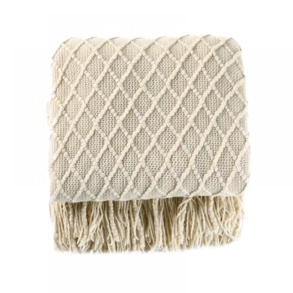 Slopehill Beige Textured Acrylic Knitted Throw, 50" x 60"