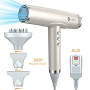 Slopehill Professional Ionic Hair Dryer, 110,000 RPM Fast Drying Low Noise Blow Dryer with Magnetic Diffuser, Lightweight for Home Salon Travel, Gold