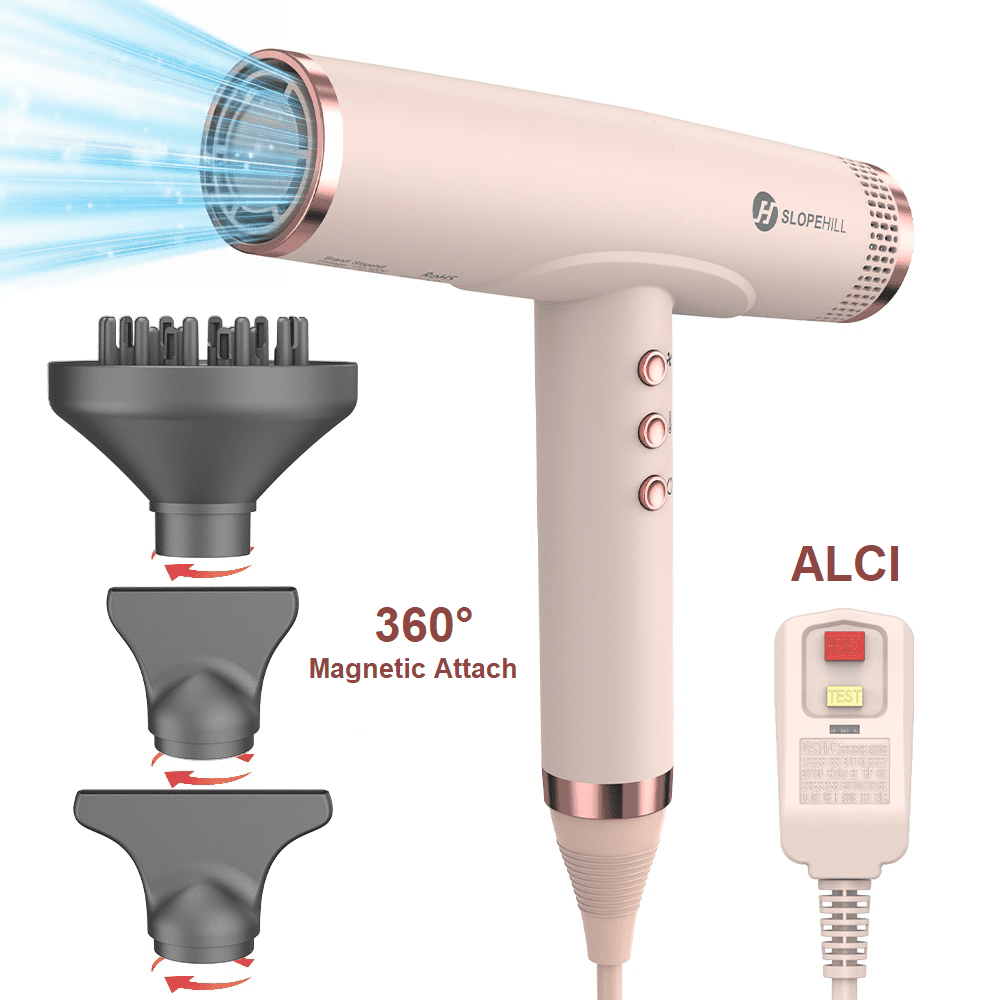 Slopehill Ionic Hair Dryer, 2000W Professional Blow Dryer with Diffuser, 110000 RPM High-Speed Brushless Motor, for Women Men Home Travel, Pink