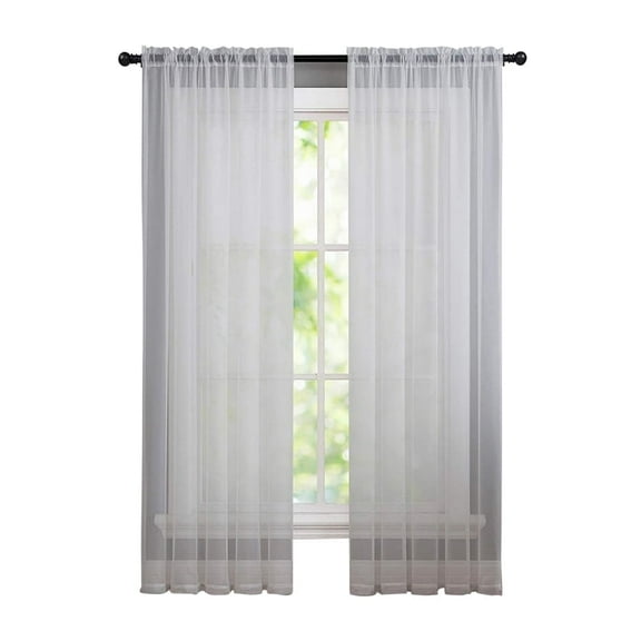 Slopehill White Solid Print Sheer Curtains, 40 in x 80 in