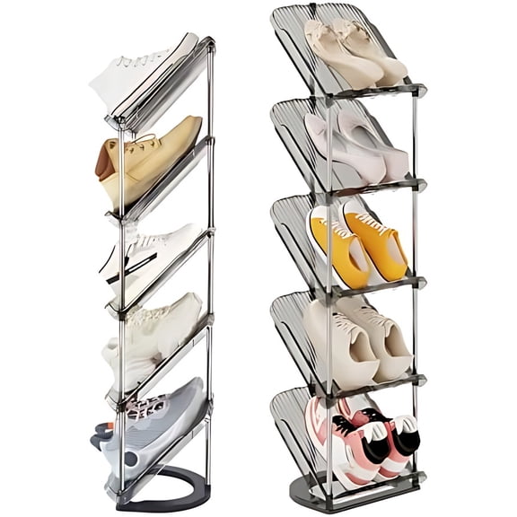Sloping Narrow Shoe Rack 5 Tiers - Free Standing Vertical Shoes Racks for Small Spaces and Corner, Shoe Storage Organizer for Entryway, Tall Slim Shoe Shelf Cabinet for Shoes and Boots