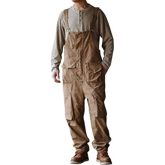 Sloppy Canvas Overalls with Oversized Pockets Men's Durable Dungarees for Work