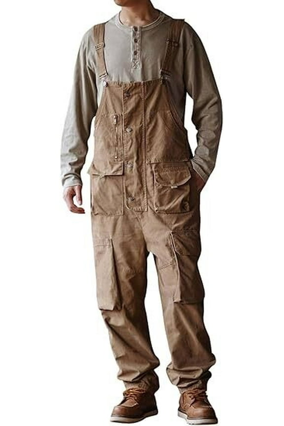 Sloppy Canvas Overalls with Oversized Pockets Men's Durable Dungarees for Work