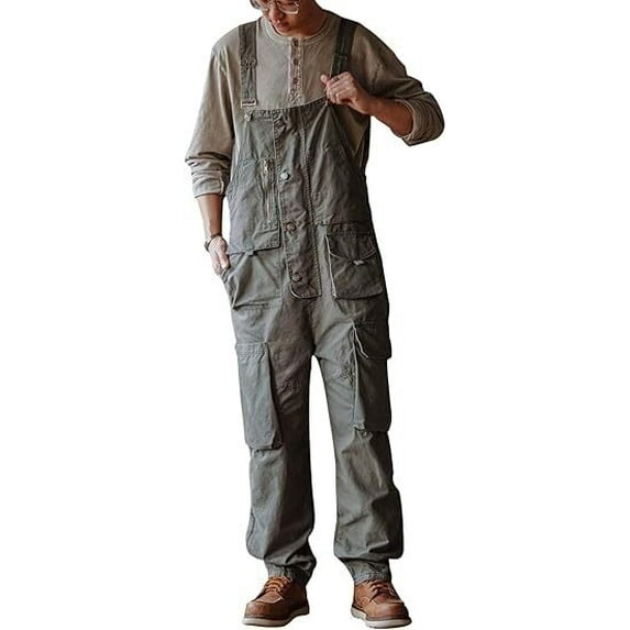 Sloppy Canvas Overalls with Oversized Pockets Men's Durable Dungarees for Work