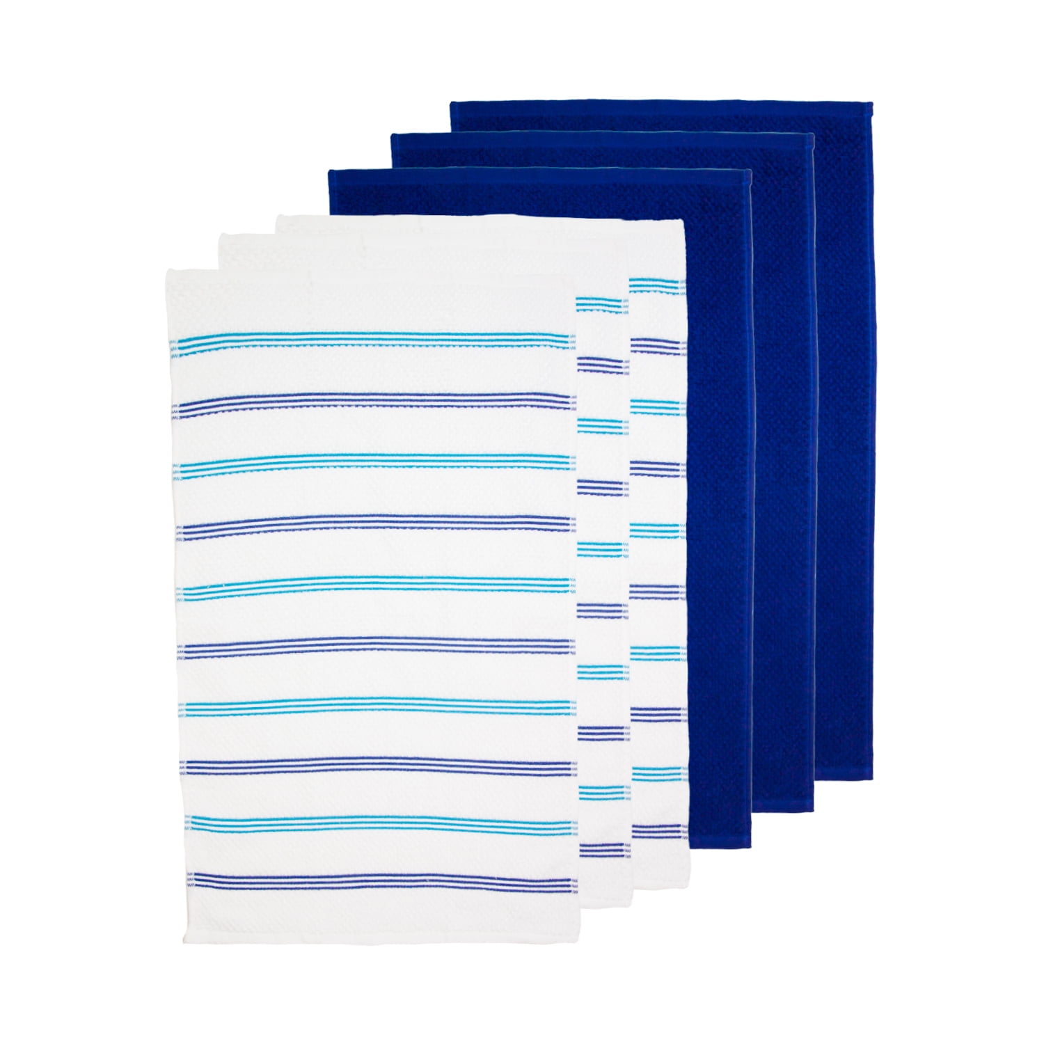 Sloppy Chef Premier Kitchen Towels (Pack of 6),15x25 in., Striped Pattern,  Blue, White & Navy, Cotton 