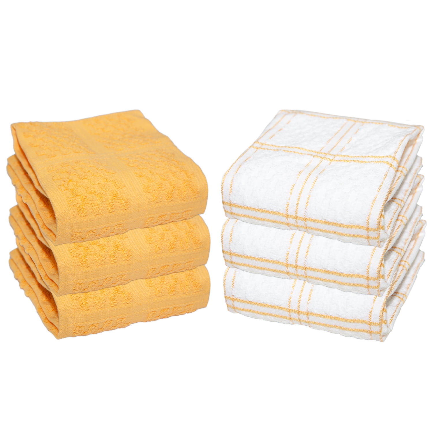Sloppy Chef Premier Kitchen Towels (Pack of 6), 15x25 in, Striped Popcorn  Pattern, Yellow & White, Cotton