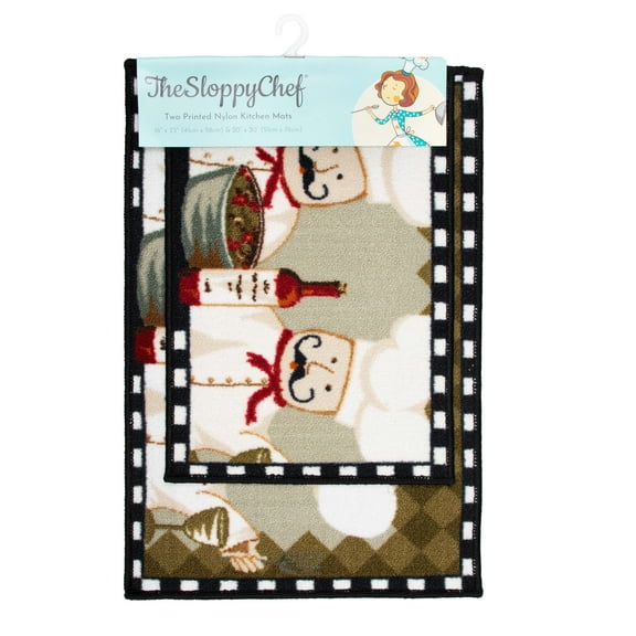 Sloppy Chef Printed Kitchen Area Rug (2 Piece Set), 16x23 & 20x30, Non-Skid Latex Backing, Chef Design