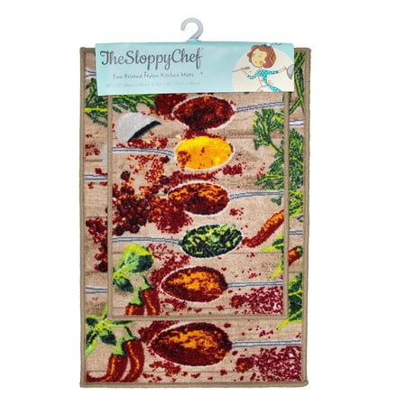 Sloppy Chef Printed Kitchen Area Rug (2 Piece Set), 16x23 & 20x30, Non-Skid Latex Backing, Design Options