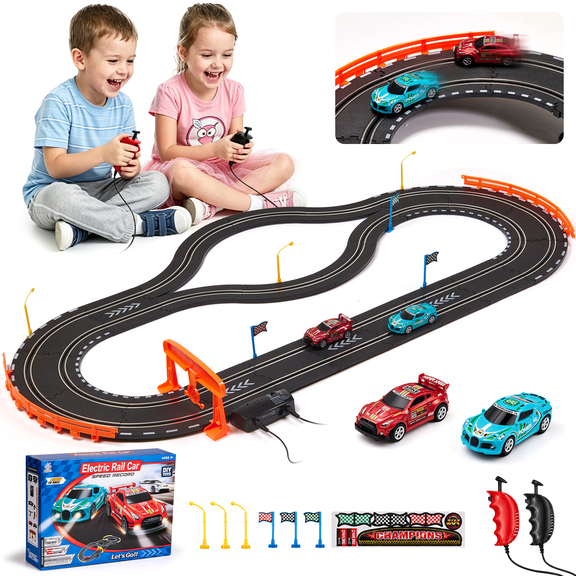 Lictin Slot Car Race Track Set, Dual Electric Race Car Track with 2 High-Speed Cars & 2 Electric Controller, Racing Slot Car Track Toy Gift for Kids Boys Ages 4-12