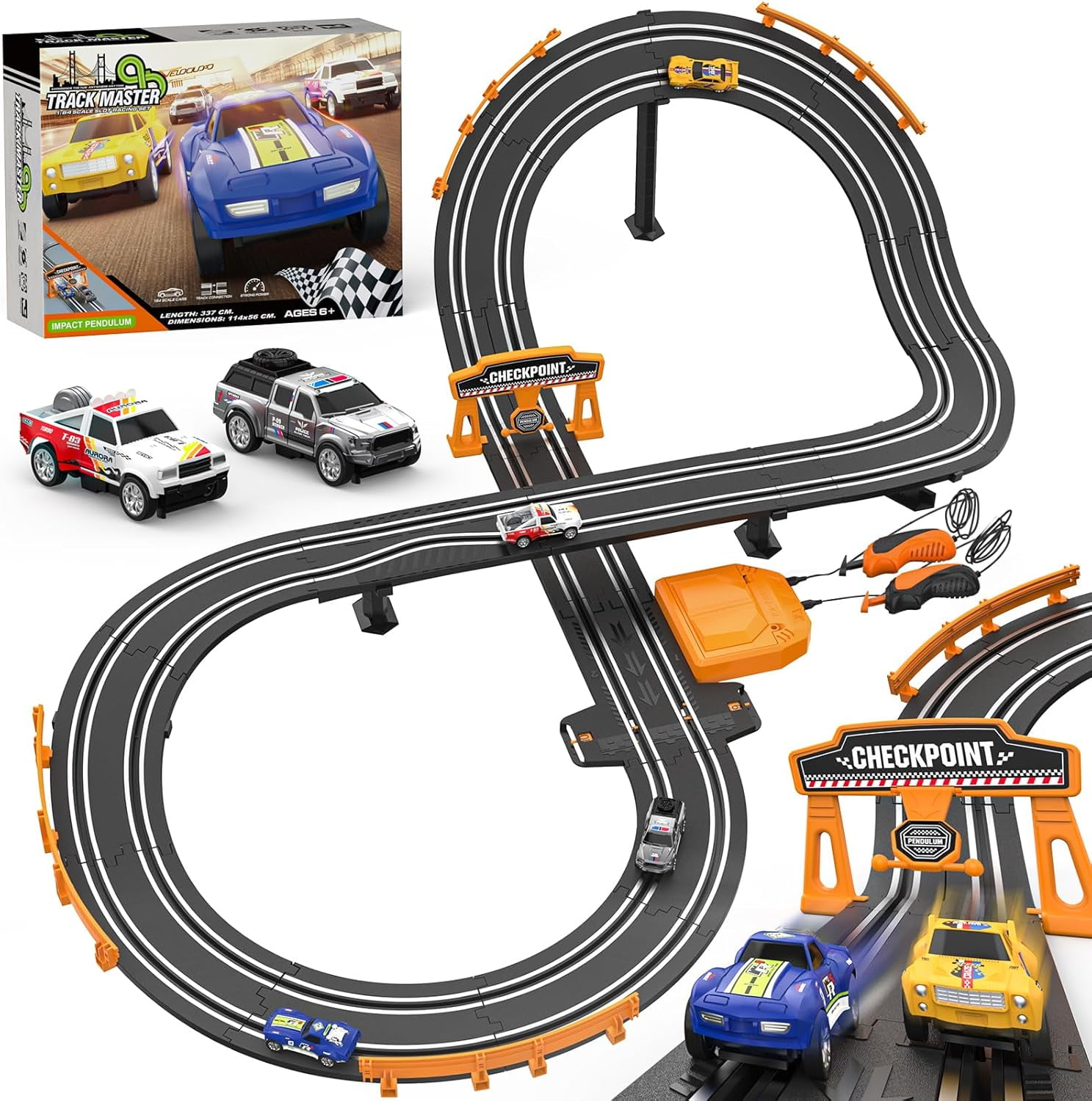 Slot Car Race Track Sets with 164 HighSpeed Slot Cars, Battery or
